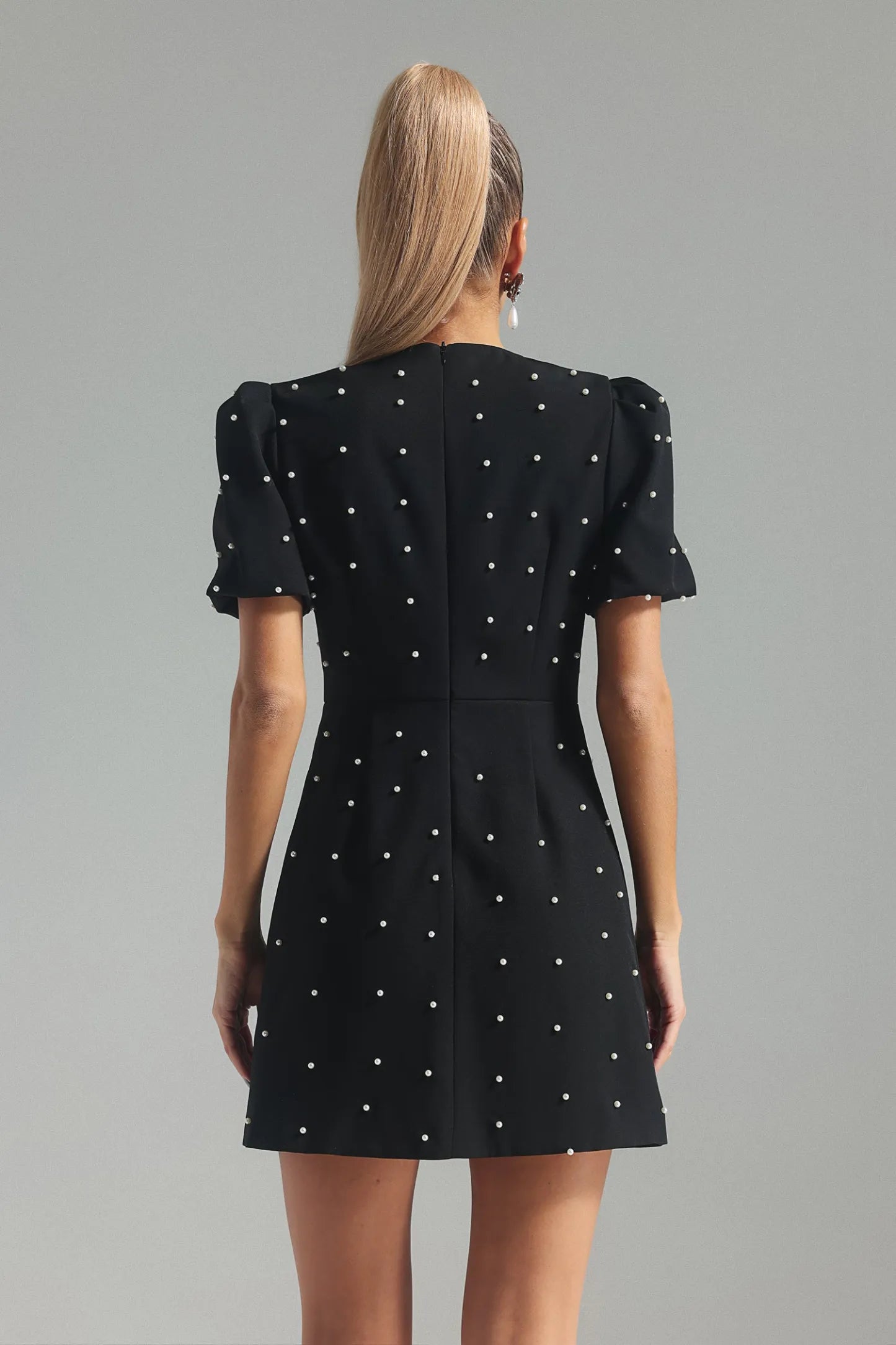 Embellished Short Pearl Bow knot Mini Dress